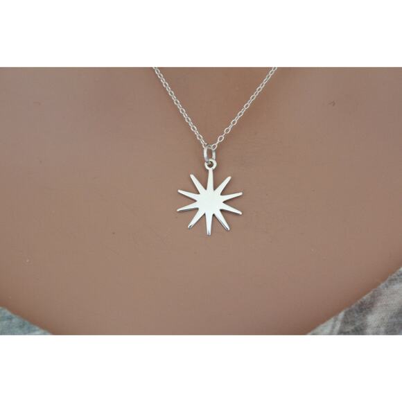Sterling Silver Sun Charm Necklace, Silver Sun Charm Necklace - Picture 3 of 4